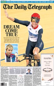 The Daily Telegraph (UK) Newspaper Front Page for 31 August 2012