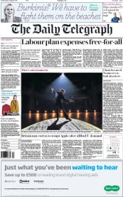 The Daily Telegraph (UK) Newspaper Front Page for 31 August 2016