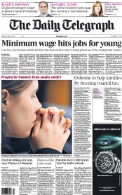 The Daily Telegraph Newspaper Front Page (UK) for 3 October 2011