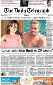 The Daily Telegraph Newspaper Front Page (UK) for 3 October 2012