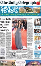 The Daily Telegraph (UK) Newspaper Front Page for 3 November 2012