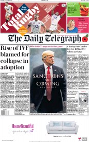 The Daily Telegraph (UK) Newspaper Front Page for 3 November 2018