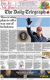 The Daily Telegraph (UK) Newspaper Front Page for 3 November 2020