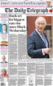 The Daily Telegraph (UK) Newspaper Front Page for 3 November 2022