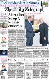 The Daily Telegraph front page for 3 December 2022