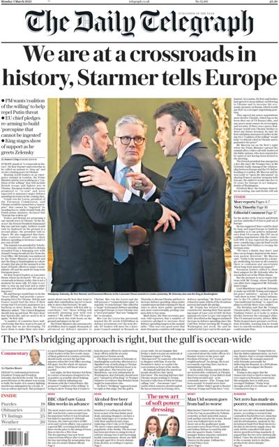 The Daily Telegraph Newspaper Front Page (UK) for 3 March 2025