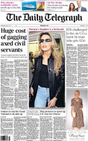 The Daily Telegraph Newspaper Front Page (UK) for 3 April 2013