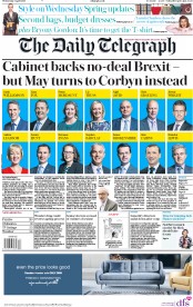 The Daily Telegraph (UK) Newspaper Front Page for 3 April 2019
