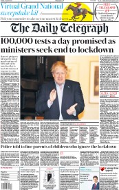 The Daily Telegraph (UK) Newspaper Front Page for 3 April 2020
