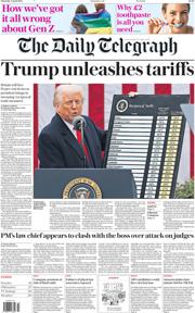 The Daily Telegraph front page for 3 April 2025