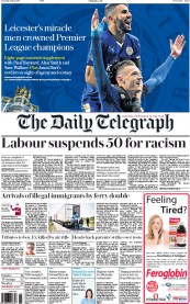 The Daily Telegraph (UK) Newspaper Front Page for 3 May 2016