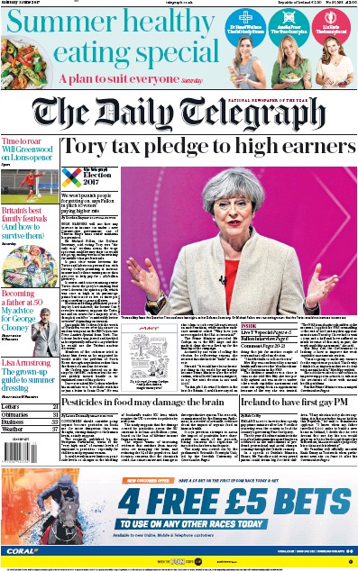 The Daily Telegraph Newspaper Front Page (UK) for 3 June 2017