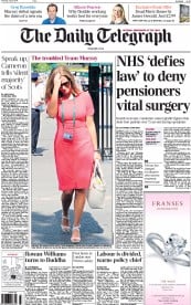 The Daily Telegraph (UK) Newspaper Front Page for 3 July 2014