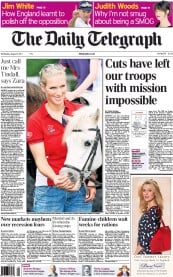 The Daily Telegraph Newspaper Front Page (UK) for 3 August 2011