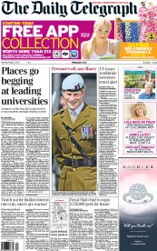 The Daily Telegraph (UK) Newspaper Front Page for 3 August 2013