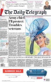 The Daily Telegraph (UK) Newspaper Front Page for 3 August 2018