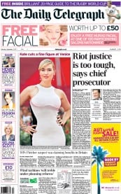 The Daily Telegraph Newspaper Front Page (UK) for 3 September 2011