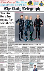 The Daily Telegraph (UK) Newspaper Front Page for 3 September 2021