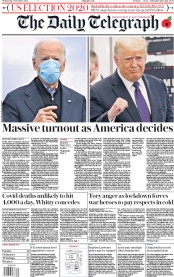 The Daily Telegraph (UK) Newspaper Front Page for 4 November 2020