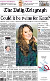The Daily Telegraph Newspaper Front Page (UK) for 4 December 2012
