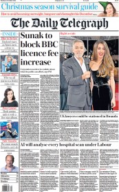 The Daily Telegraph front page for 4 December 2023