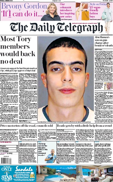 The Daily Telegraph Newspaper Front Page (UK) for 4 January 2019