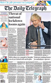 The Daily Telegraph (UK) Newspaper Front Page for 4 January 2021