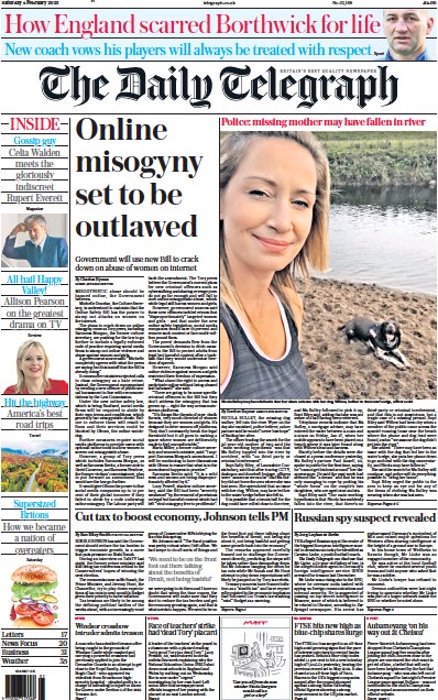 The Daily Telegraph Newspaper Front Page (UK) for 4 February 2023
