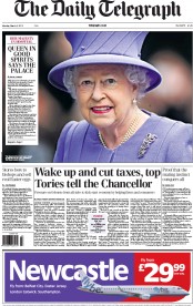 The Daily Telegraph Newspaper Front Page (UK) for 4 March 2013
