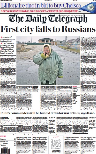 The Daily Telegraph Newspaper Front Page (UK) for 4 March 2022