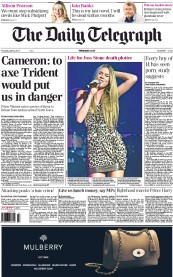The Daily Telegraph Newspaper Front Page (UK) for 4 April 2013