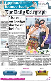 The Daily Telegraph (UK) Newspaper Front Page for 4 June 2018
