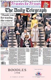 The Daily Telegraph (UK) Newspaper Front Page for 4 June 2022