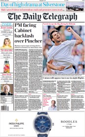 The Daily Telegraph front page for 4 July 2022
