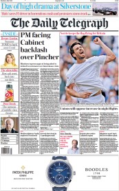 The Daily Telegraph (UK) Newspaper Front Page for 4 July 2022