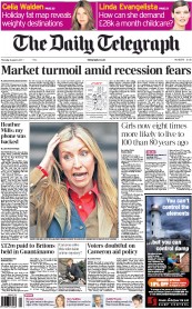 The Daily Telegraph (UK) Newspaper Front Page for 4 August 2011