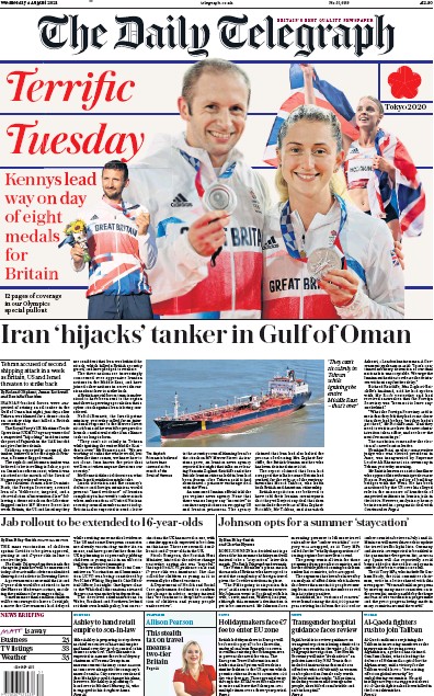 The Daily Telegraph Newspaper Front Page (UK) for 4 August 2021