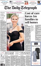 The Daily Telegraph Newspaper Front Page (UK) for 4 September 2013