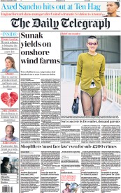 The Daily Telegraph (UK) Newspaper Front Page for 4 September 2023