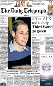 The Daily Telegraph Newspaper Front Page (UK) for 5 December 2012