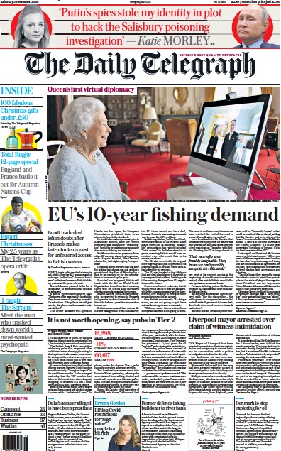The Daily Telegraph Newspaper Front Page (UK) for 5 December 2020