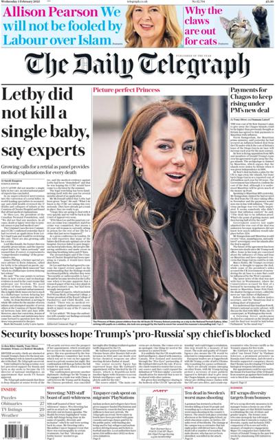The Daily Telegraph Newspaper Front Page (UK) for 5 February 2025
