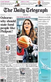 The Daily Telegraph (UK) Newspaper Front Page for 5 April 2013