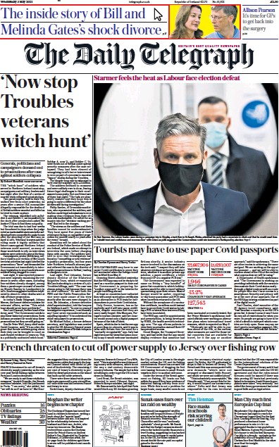 The Daily Telegraph Newspaper Front Page (UK) for 5 May 2021