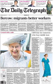 The Daily Telegraph (UK) Newspaper Front Page for 5 June 2013