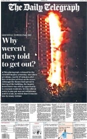 The Daily Telegraph (UK) Newspaper Front Page for 5 June 2018