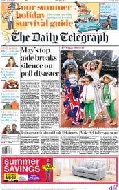 The Daily Telegraph (UK) Newspaper Front Page for 5 August 2017