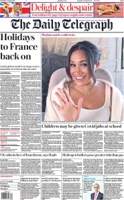 The Daily Telegraph (UK) Newspaper Front Page for 5 August 2021