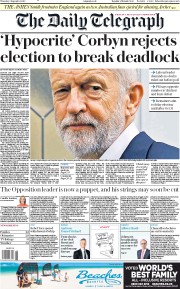 The Daily Telegraph (UK) Newspaper Front Page for 5 September 2019