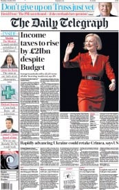 The Daily Telegraph front page for 6 October 2022